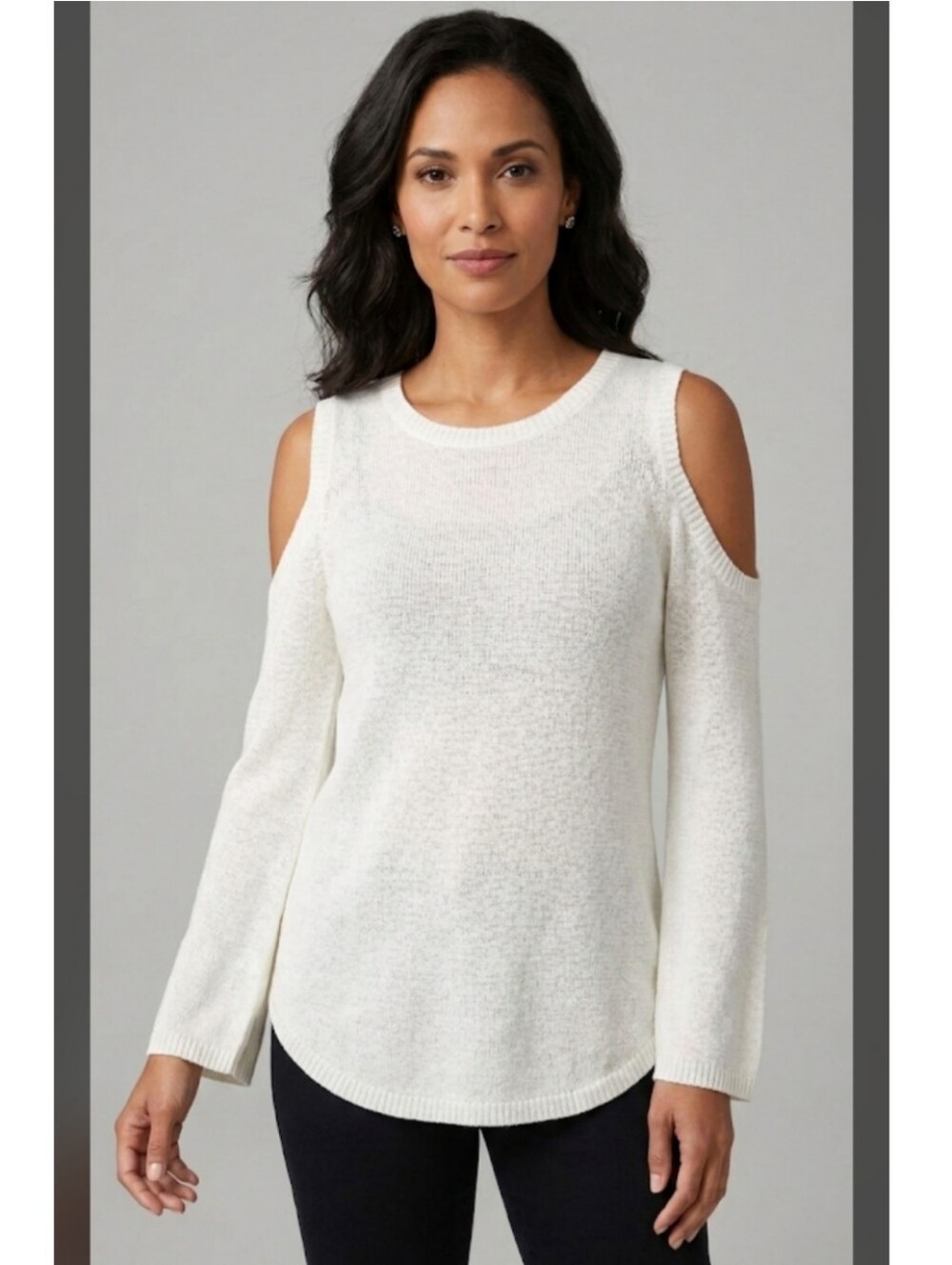 Chico's White Cold Shoulder Pullover Knit Sweater Size 1